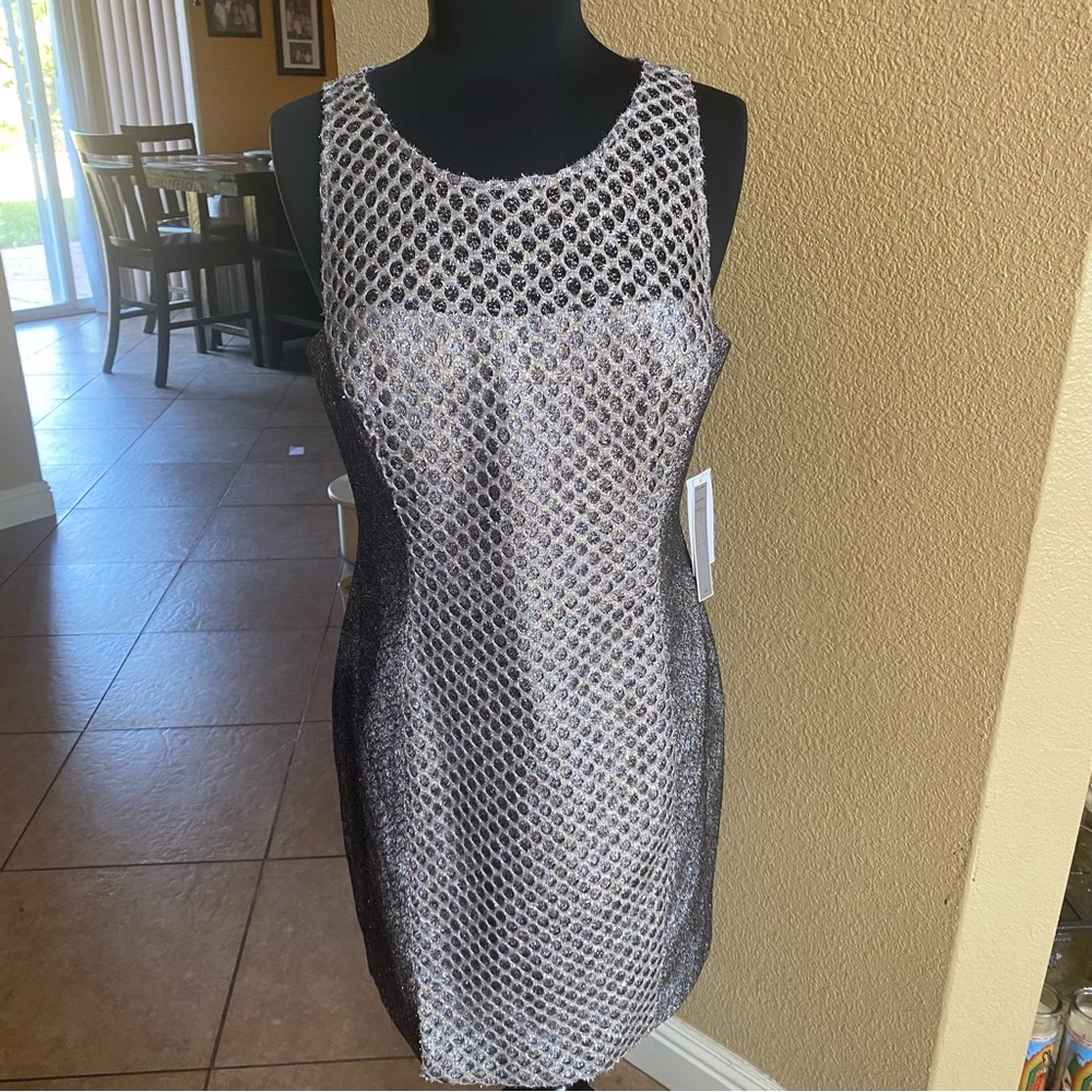 Phoebe by Kay Unger metallic silver dress NWT